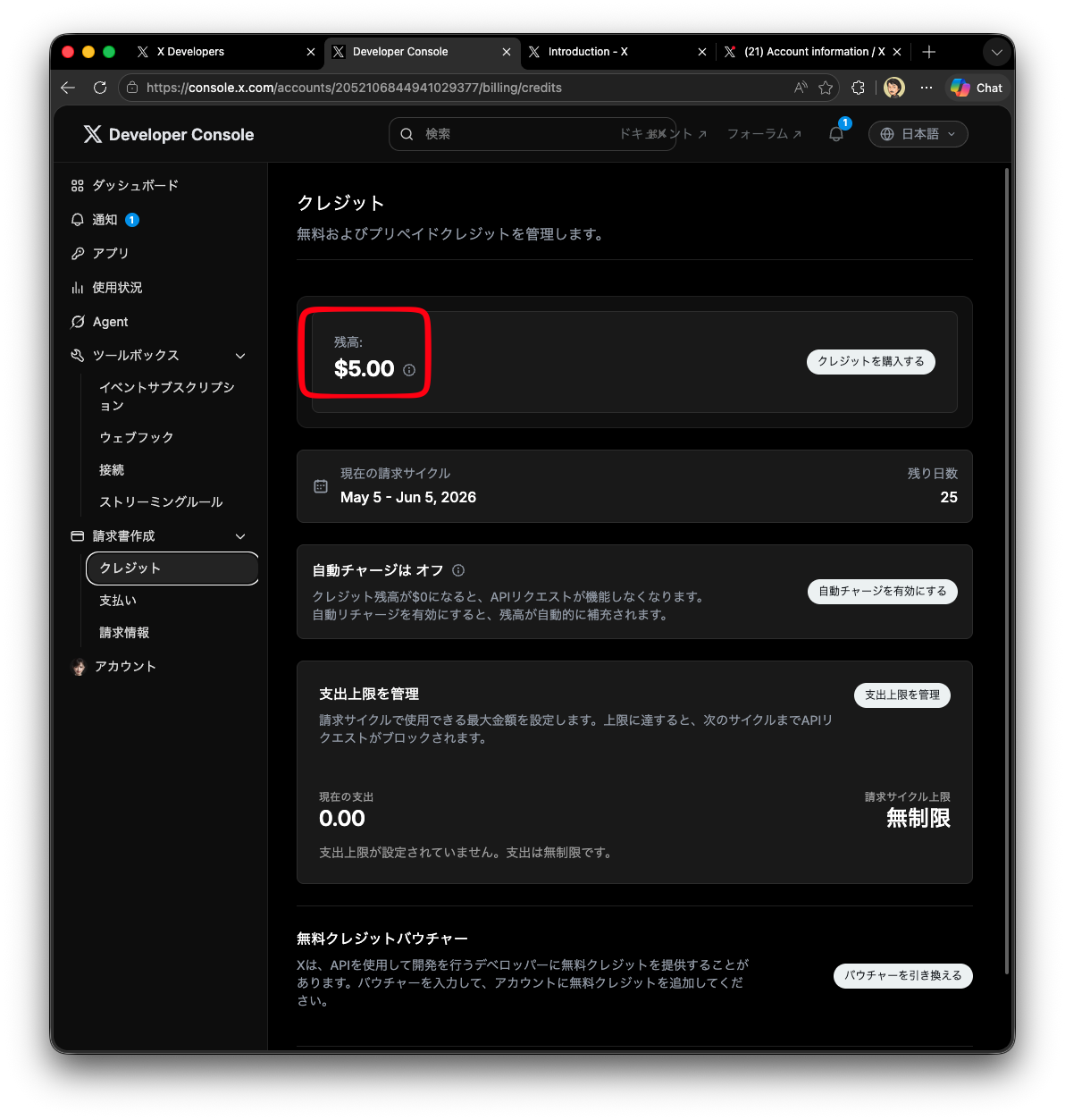 クレジット購入の完了