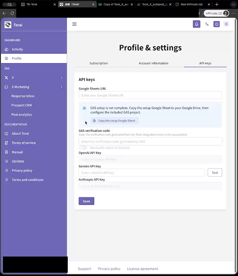 Profile > API Keys