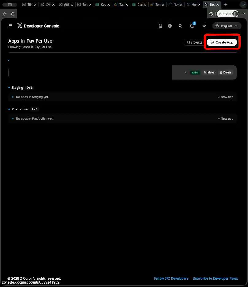 Developer Console Apps list