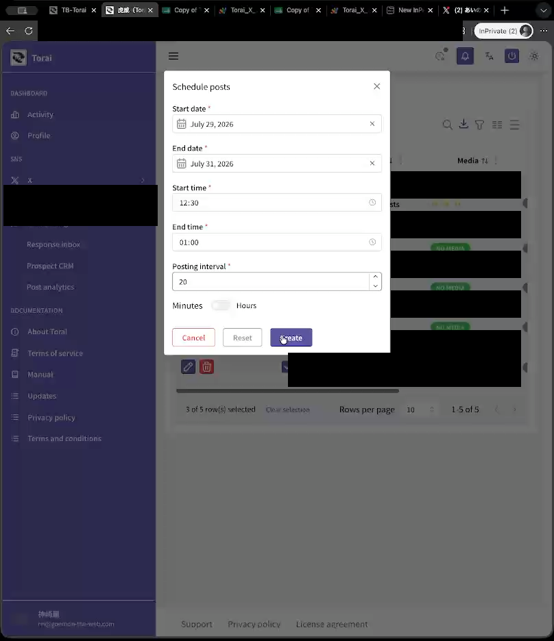 Bulk schedule settings