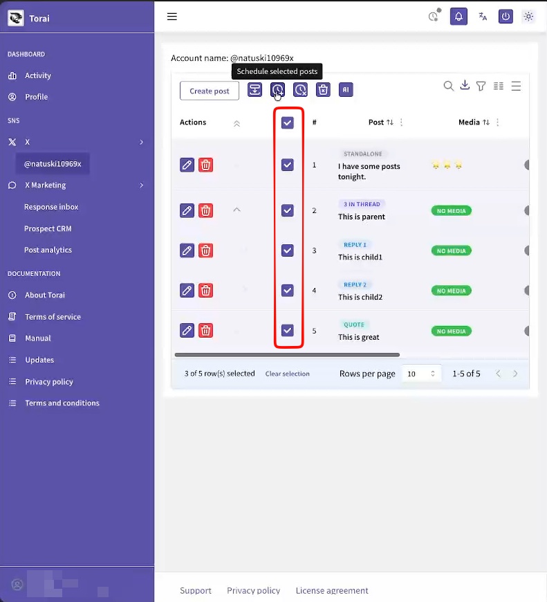 Select posts for bulk scheduling