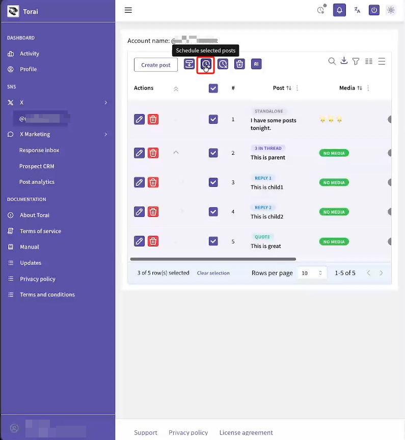 Open bulk scheduling