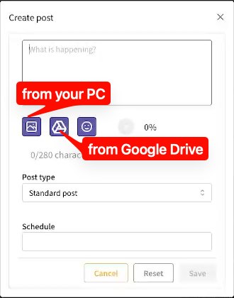 Media controls in the Create post dialog