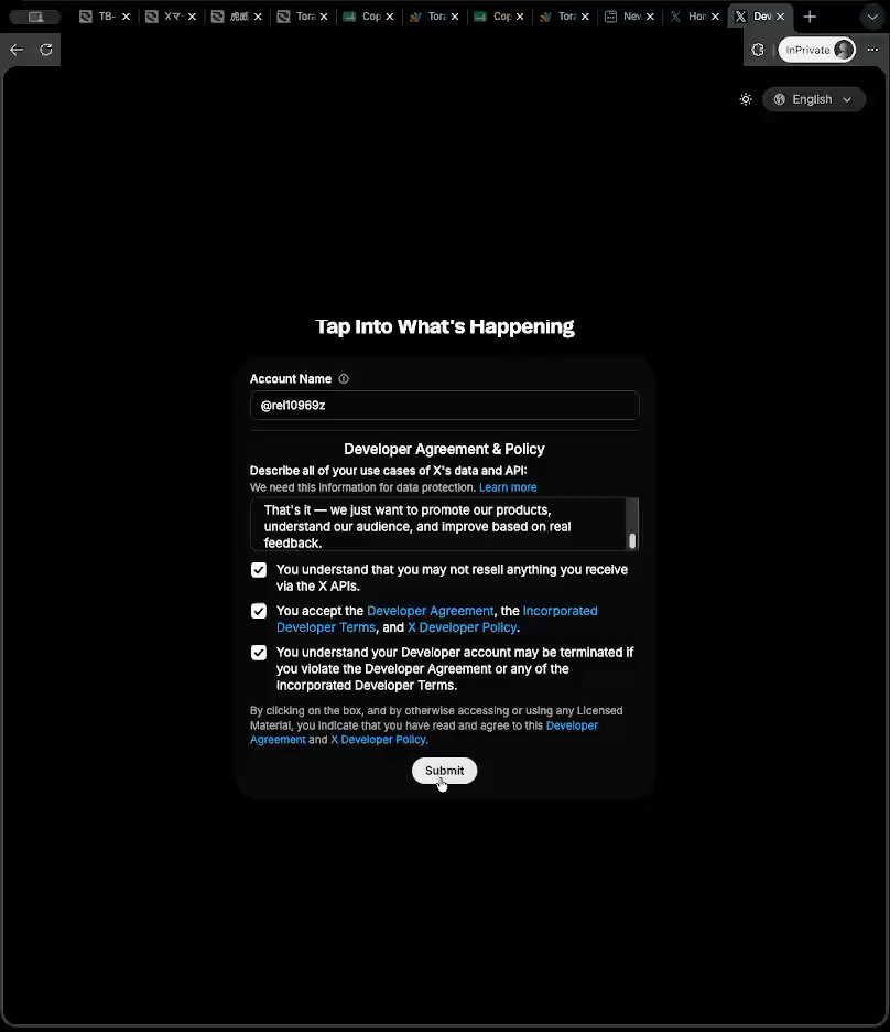 X Developer Agreement and Policy form