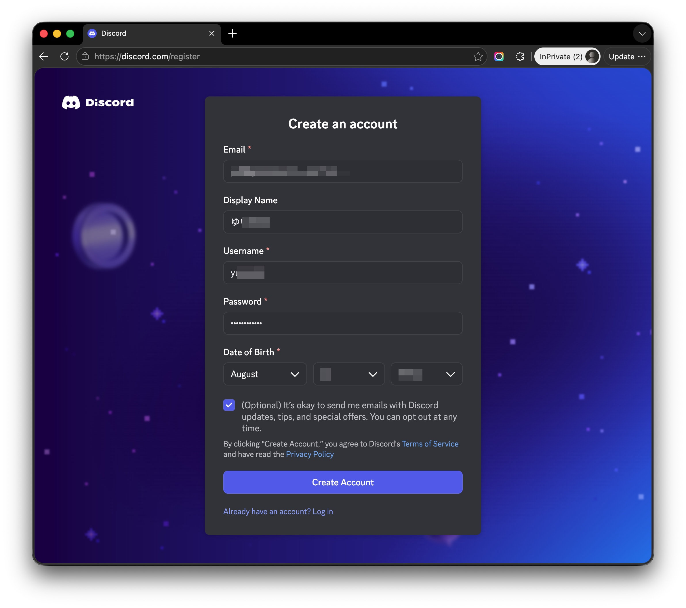 Enter account information