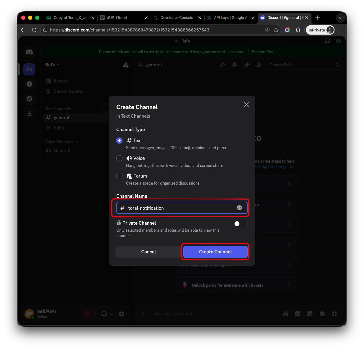 Create a text channel