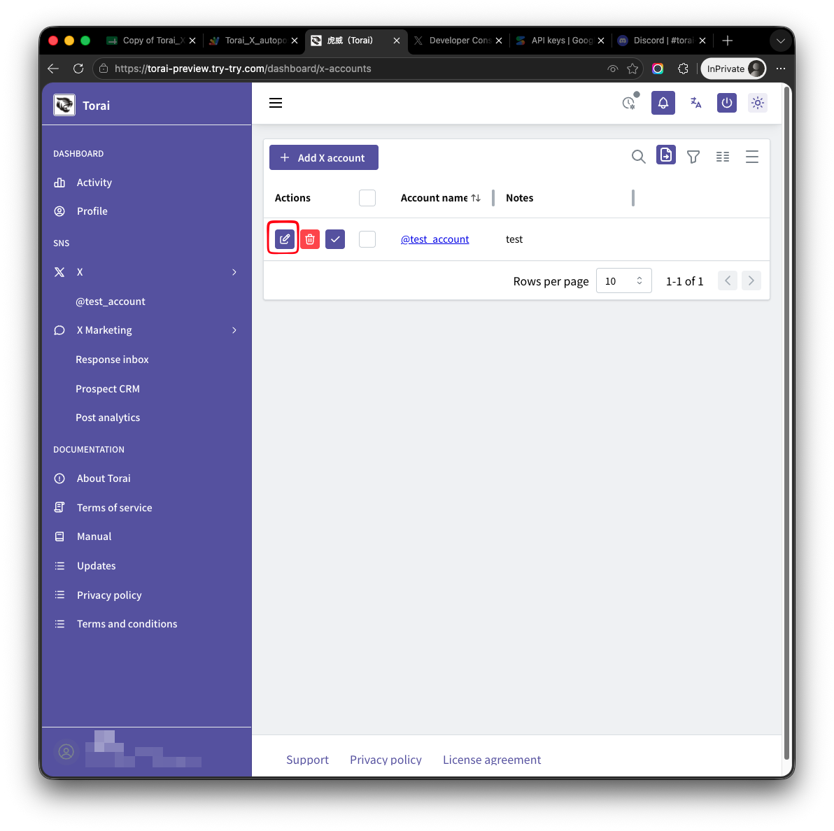 Edit a registered X account