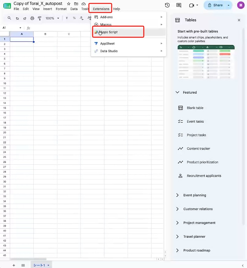 Select Apps Script from the menu