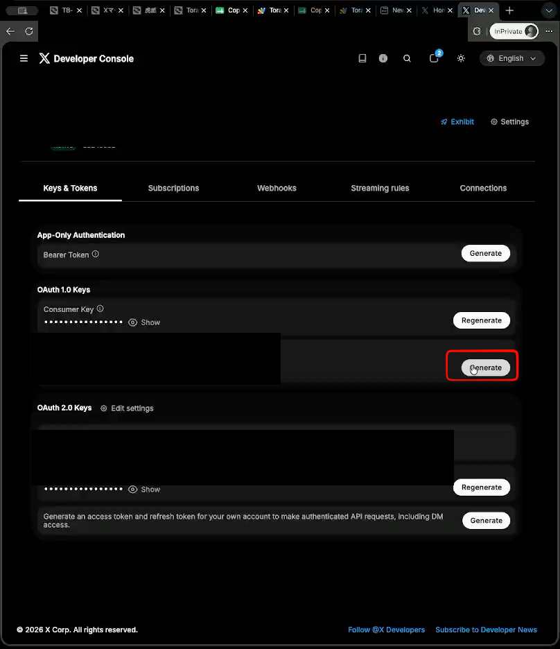 Generate button in the Access Token section
