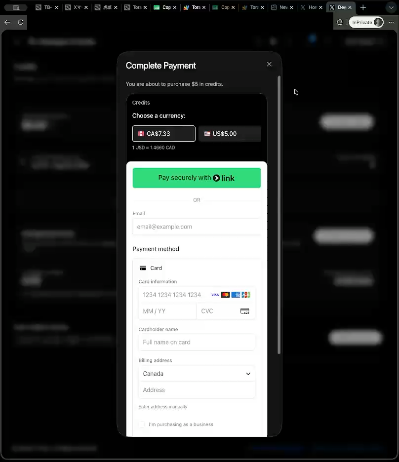 Credit purchase form