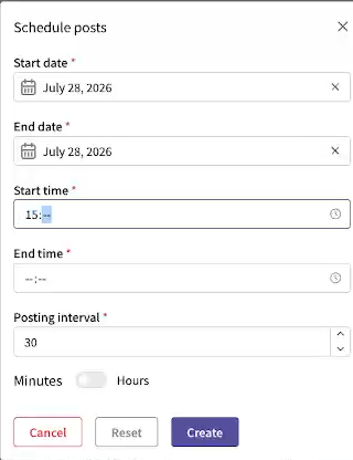 Bulk publication time settings for a thread