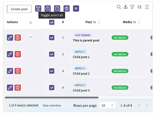 Select the parent post to select the whole thread