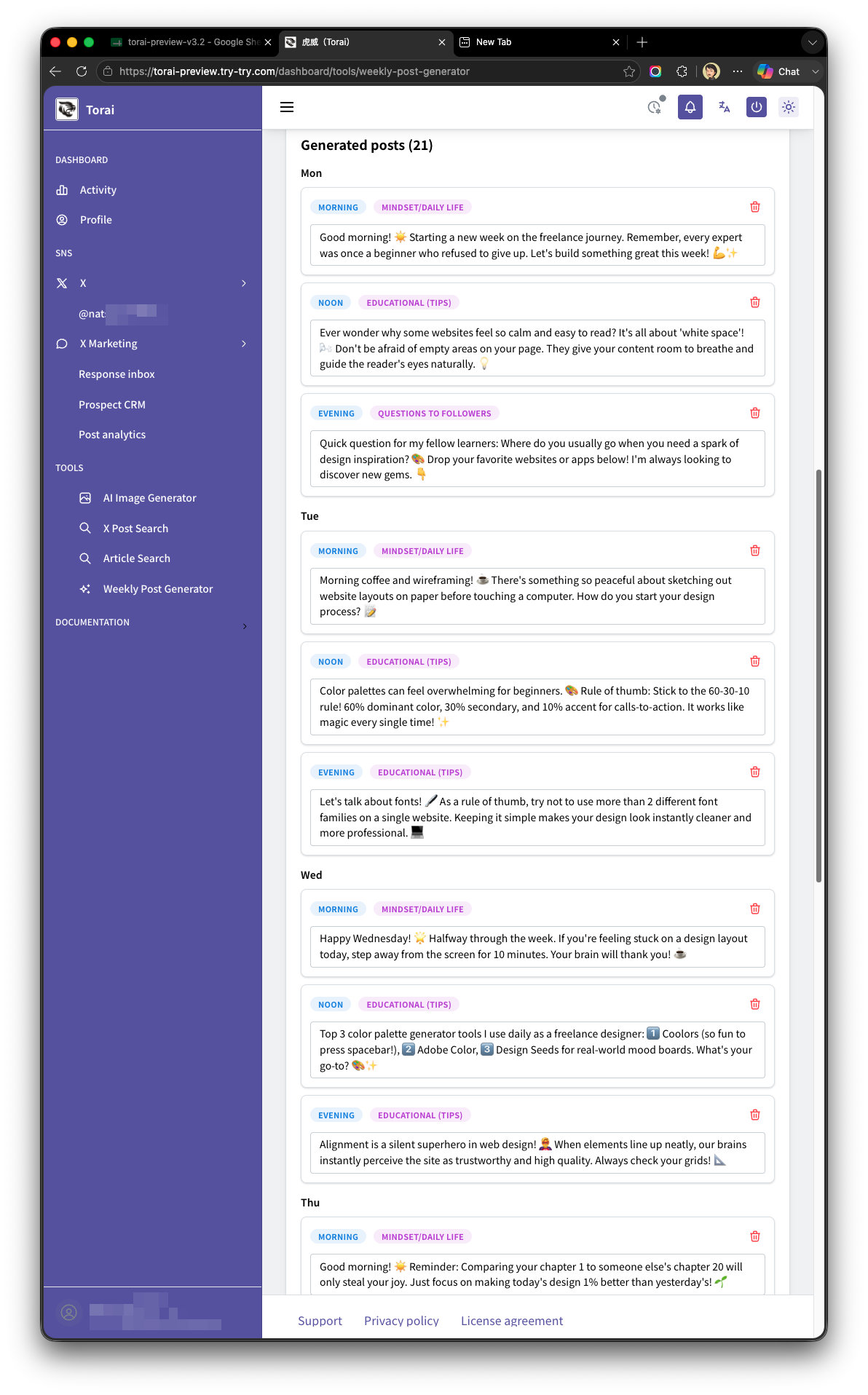 Generate a week of posts