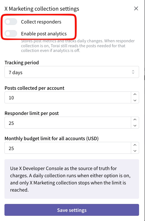 Save X Marketing settings