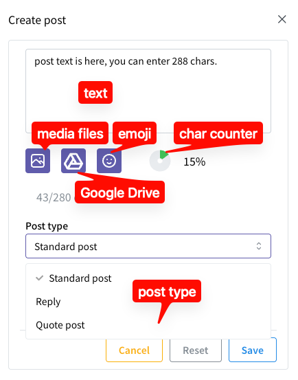 Create an X post with post content redacted