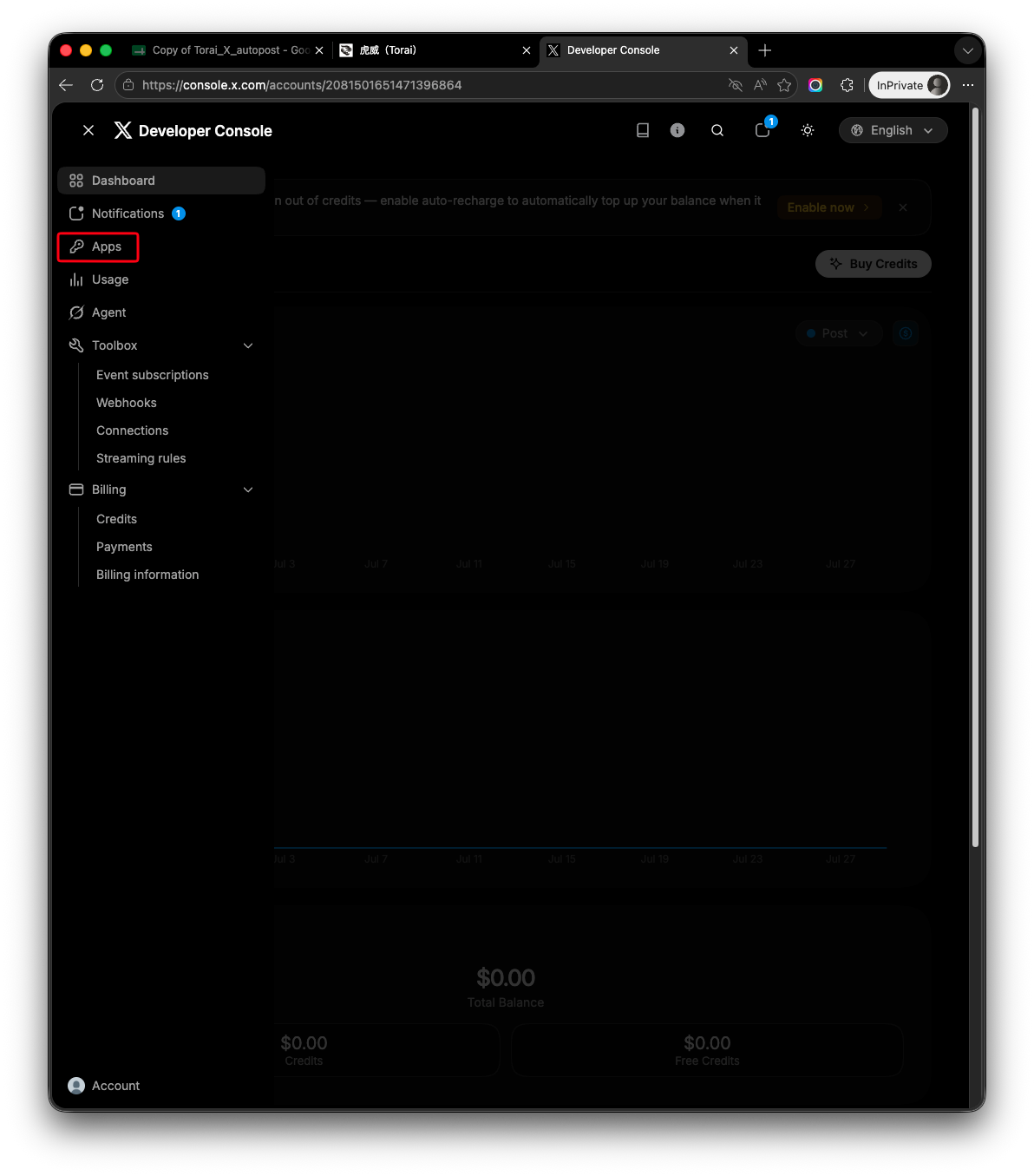 Select apps from menu