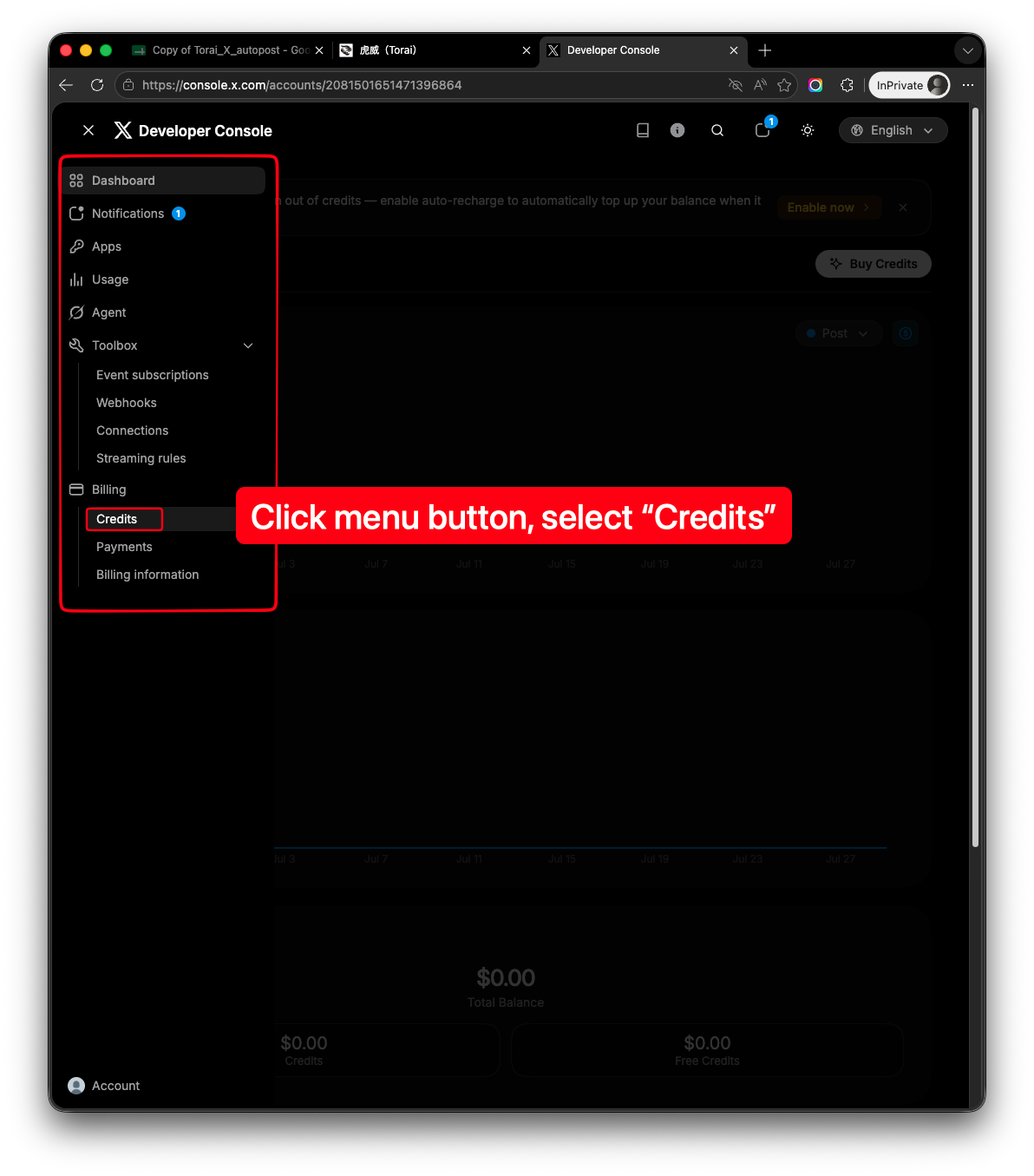 Credits page with the Purchase credits button